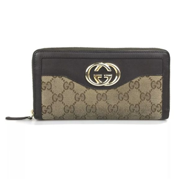 GUCCI WALLET ROUND ZIP GG Canvas Leather Brown 308012 0416 Authentic - Picture 2 of 12